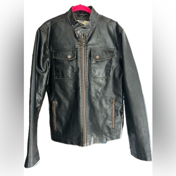 American Rag CIE Jacket Men's Medium Faux Leather Black Lined Filled Full Zip - Picture 1 of 14
